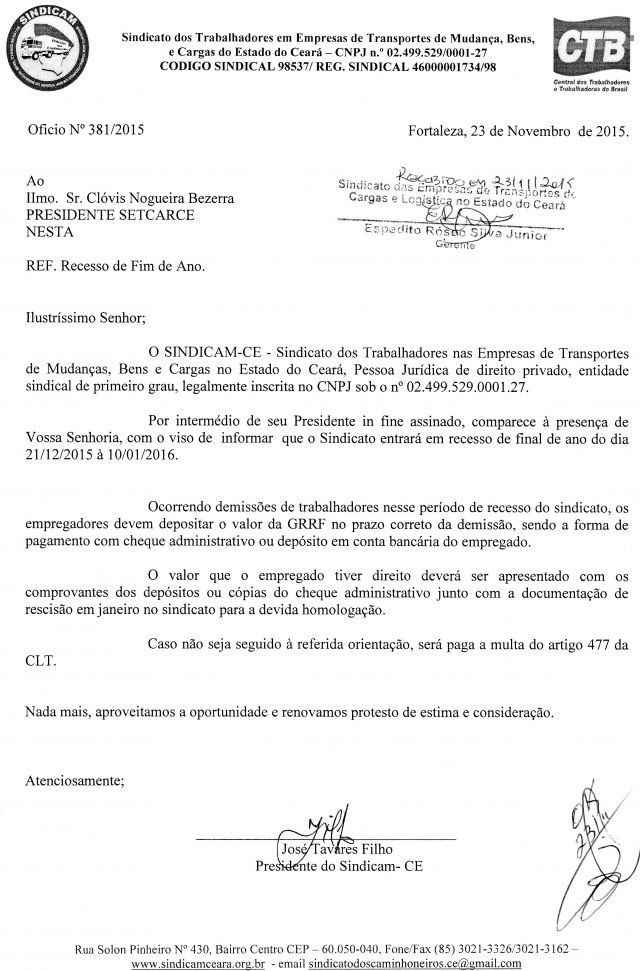 Recesso Sindicam